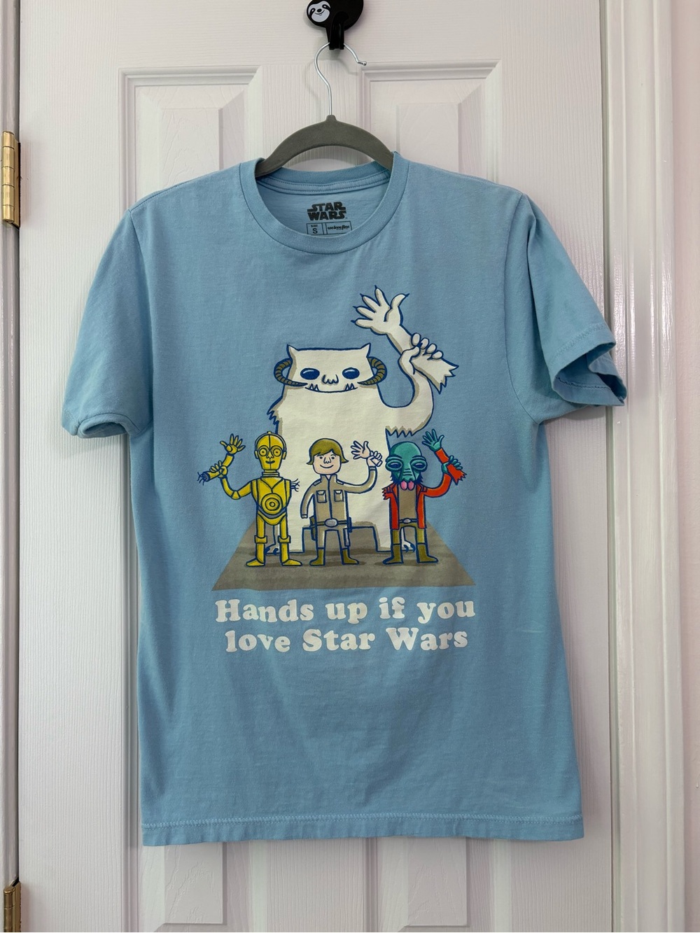 Star Wars “Hands Up If You Love Star Wars” Cartoon Graphic Tee Blue Small